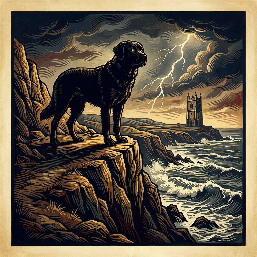 Black Shuck appears by the storm coast.