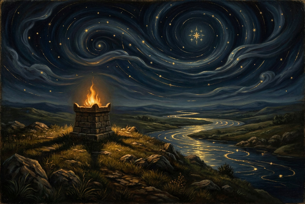 The yazatas move through fire, water, wind, and light.