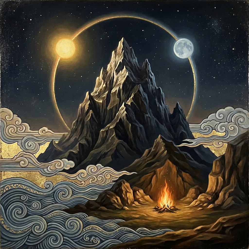 The world circles the high mountain.