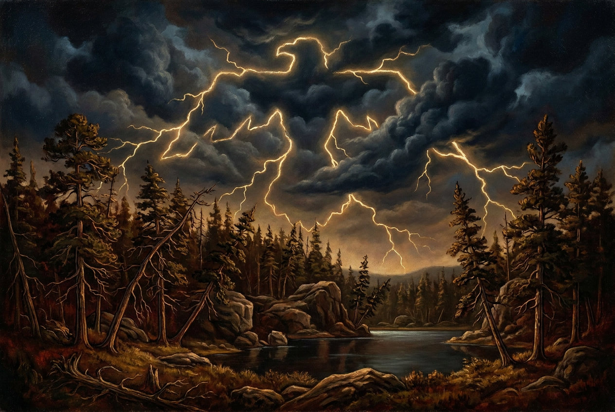 Storm powers gather over the land.
